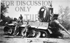 Allied troops with a demolished Tiger 