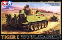 The box-art for the 'German Tiger I Initial Production (Africa-Corps)' from Tamiya